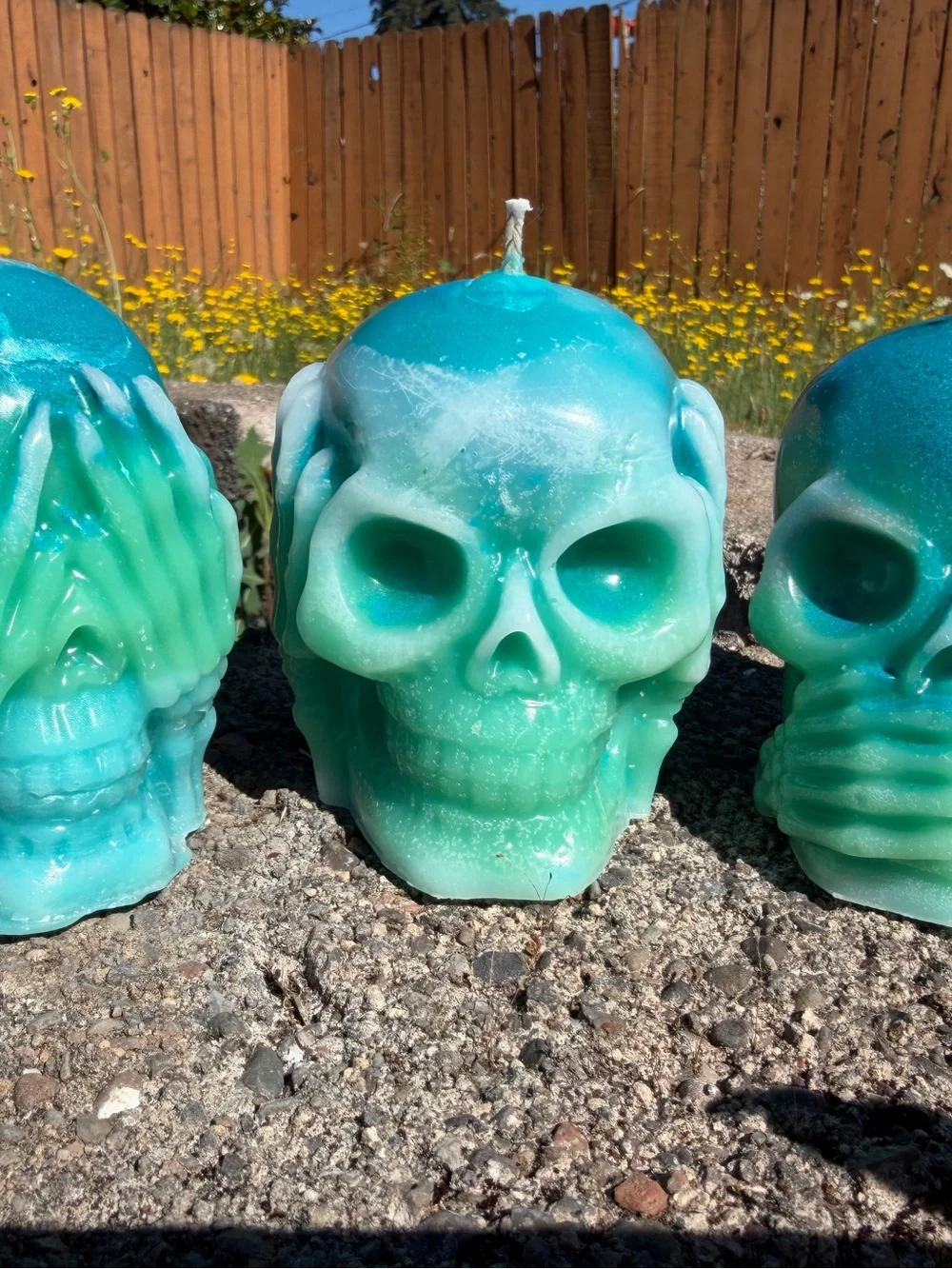 Handmade Teal Skull Candle by Heavenly Delights
